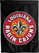 Load image into Gallery viewer, front side of louisiana ragin cajuns double sided house flag for college dorm decor