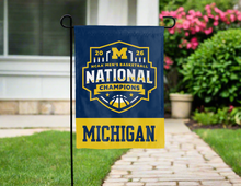 Load image into Gallery viewer, front side of Michigan 2026 March Madness Basketball Champions Garden Flag for yard decor