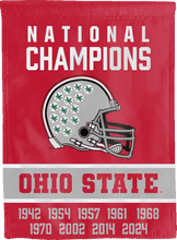 Load image into Gallery viewer, front side of ohio state football nine time national champions 2024 double sided house flag for man cave decor