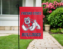 Load image into Gallery viewer, front side of red and blue fresno state university double sided garden flag for yard decor