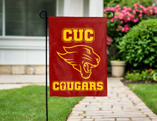 Load image into Gallery viewer, front side of red and gold cuc cougars double sided garden flag for yard decor