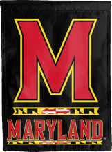 Load image into Gallery viewer, front side of university of maryland terps double sided house flag black and red