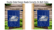 Load image into Gallery viewer, georgia southern university logo reading correctly on both sides of blue double sided garden flag