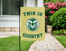 Load image into Gallery viewer, gold garden flag with this is colorado state rams country logo for yard decor