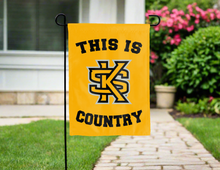 Load image into Gallery viewer, gold double sided garden flag with this is kennesaw state country logo for yard decor