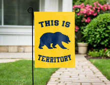 Load image into Gallery viewer, gold double sided garden flag with this is uc berkeley golden bears country logo for yard decor