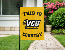 Load image into Gallery viewer, gold double sided garden flag with this is vcu rams country logo for yard decor