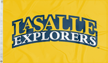 Load image into Gallery viewer, gold la-salle-university-flag-with-la-salle-explorers-logo-for-college-dorm-decor
