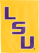 Load image into Gallery viewer, gold lsu double sided house flag for college dorm decor