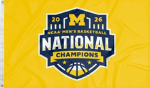 Load image into Gallery viewer, gold Michigan 2026 March Madness Basketball Champions Flag for college dorm decor