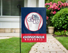 Load image into Gallery viewer, gonzaga baseball garden flag hung in front of a house for yard decor