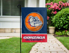 Load image into Gallery viewer, gonzaga basketball garden flag hung in front of a house for yard decor