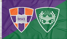 Load image into Gallery viewer, green and purple hobart and william smith colleges flag with shields logo for college dorm decor