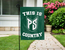 Load image into Gallery viewer, green double sided garden flag with this is portland state vikings country logo for yard decor