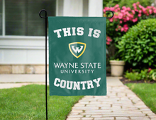 Load image into Gallery viewer, green double sided garden flag with this is wayne state university country logo for yard decor