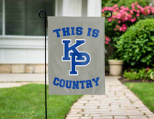 Load image into Gallery viewer, grey double sided garden flag with this is usmma mariners country logo for yard decor