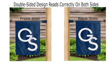 Load image into Gallery viewer, gs logo reading correctly on both sides of blue georgia southern university double sided garden flag