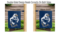 Load image into Gallery viewer, gus the eagle logo reading correctly on both sides of blue georgia southern university double sided garden flag