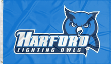Load image into Gallery viewer, blue harford community college fighting owls flag for college dorm decor