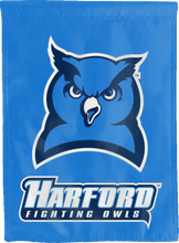 Load image into Gallery viewer, blue harford fighting owls double sided house flag for game day decor