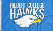 Load image into Gallery viewer, blue hilbert college hawks flag for college dorm decor