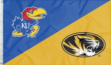 Load image into Gallery viewer, house divided flag with kansas missouri logos for college dorm decor