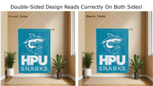 Load image into Gallery viewer, hpu sharks logo reading correctly on both sides of light blue double sided house flag