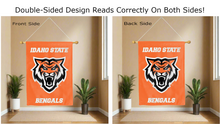 Load image into Gallery viewer, idaho state bengals logo reading correctly on both sides of orange double sided house flag