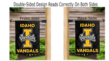 Load image into Gallery viewer, idaho vandals logo reading correctly on both sides of university of idaho double sided garden flag
