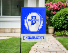 Load image into Gallery viewer, indiana state baseball garden flag hung outside for yard decor