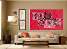 Load image into Gallery viewer, indoor-display-of-arkansas-state-red-wolves-flag-for-man-cave-decor