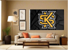 Load image into Gallery viewer, indoor display of black kennesaw state university flag for man cave decor