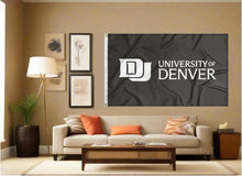 Load image into Gallery viewer, indoor display of black university of denver flag for man cave decor