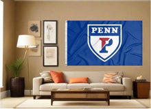 Load image into Gallery viewer, indoor display of blue upenn flag for man cave decor