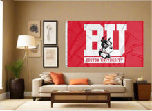 Load image into Gallery viewer, indoor display of red boston university terriers flag for man cave decor