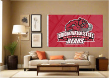 Load image into Gallery viewer, indoor display of red bridgewater state university bears flag for man cave decor