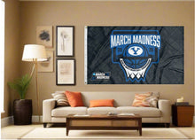 Load image into Gallery viewer, indoor display of byu basketball march madness 2026 flag for man cave decor