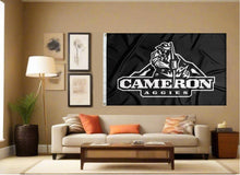 Load image into Gallery viewer, indoor display of cameron university flag for man cave decor