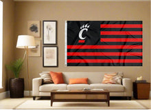 Load image into Gallery viewer, indoor display of cincinnati bearcats national 3x5 flag for man cave decor