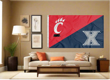 Load image into Gallery viewer, indoor-display-of-cincinnati-xavier-house-divided-flag-for-man-cave-decor