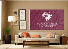 Load image into Gallery viewer, indoor display of maroon fairmont state university flag for man cave decor