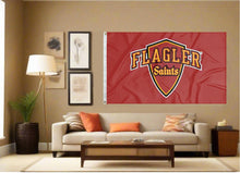 Load image into Gallery viewer, indoor display of flagler college saints flag for man cave decor