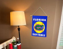 Load image into Gallery viewer, blue florida softball garden flag hung indoors for college dorm decor