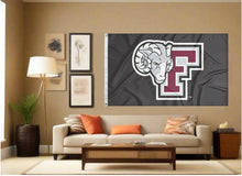 Load image into Gallery viewer, indoor display of black fordham university rams flag for man cave decor