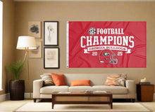 Load image into Gallery viewer, indoor display of georgia football flag with sec champions 2025 logo for man cave decor