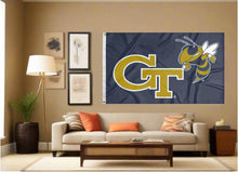 Load image into Gallery viewer, indoor display of navy georgia tech yellow jackets 3x5 flag for man cave decor