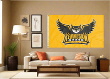 Load image into Gallery viewer, indoor display of gold kennesaw state owls flag for man cave decor