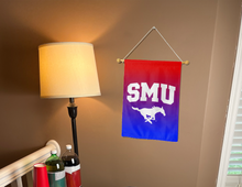 Load image into Gallery viewer, gradient SMU garden flag hung inside a dorm for college dorm decor
