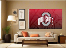 Load image into Gallery viewer, indoor display of gradient ohio state university buckeyes flag for man cave decor