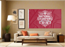 Load image into Gallery viewer, indoor display of red indiana college football champions flag as part of man cave decor